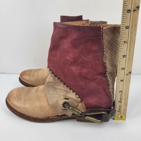 AS 98 Airstep Buckle Slouch Ankle Boots Leather Red Tan Boho Size 38 EU - Picture 3 of 14